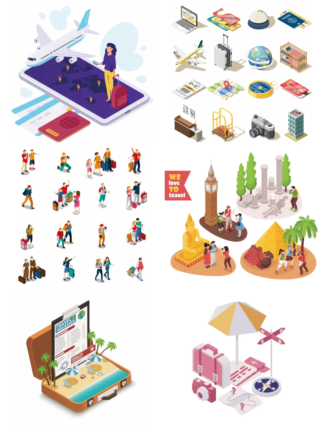 ai矢量素材｜2.5D等距旅游世界景点『2789』