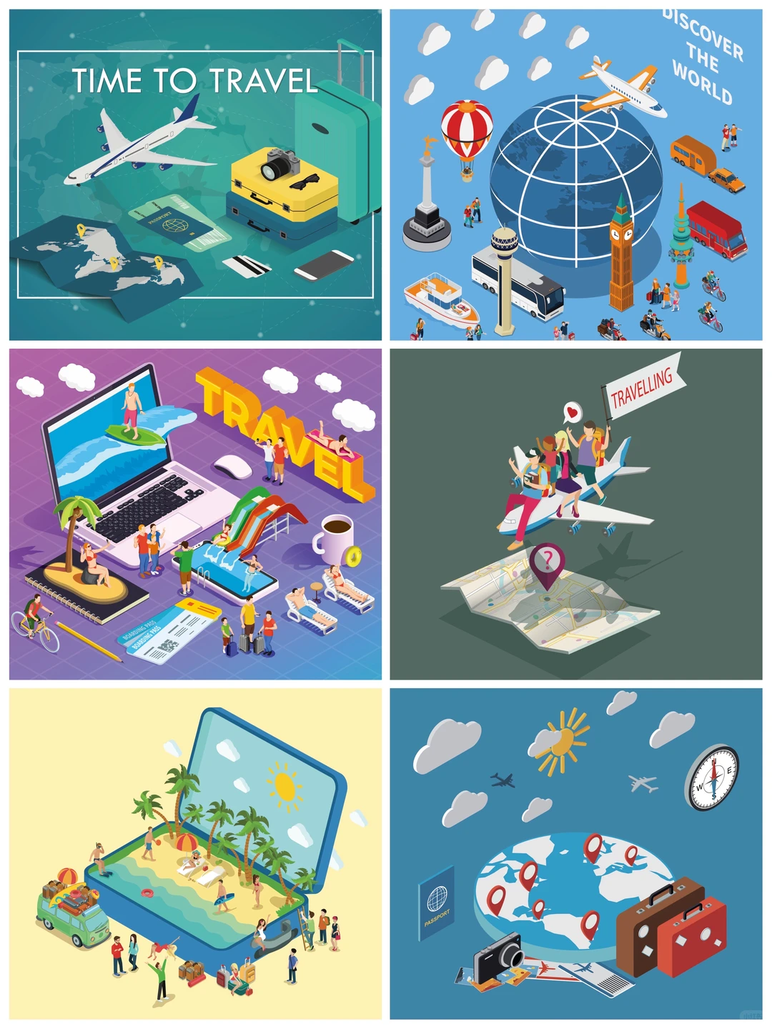 ai矢量素材｜2.5D等距旅游世界景点『2789』