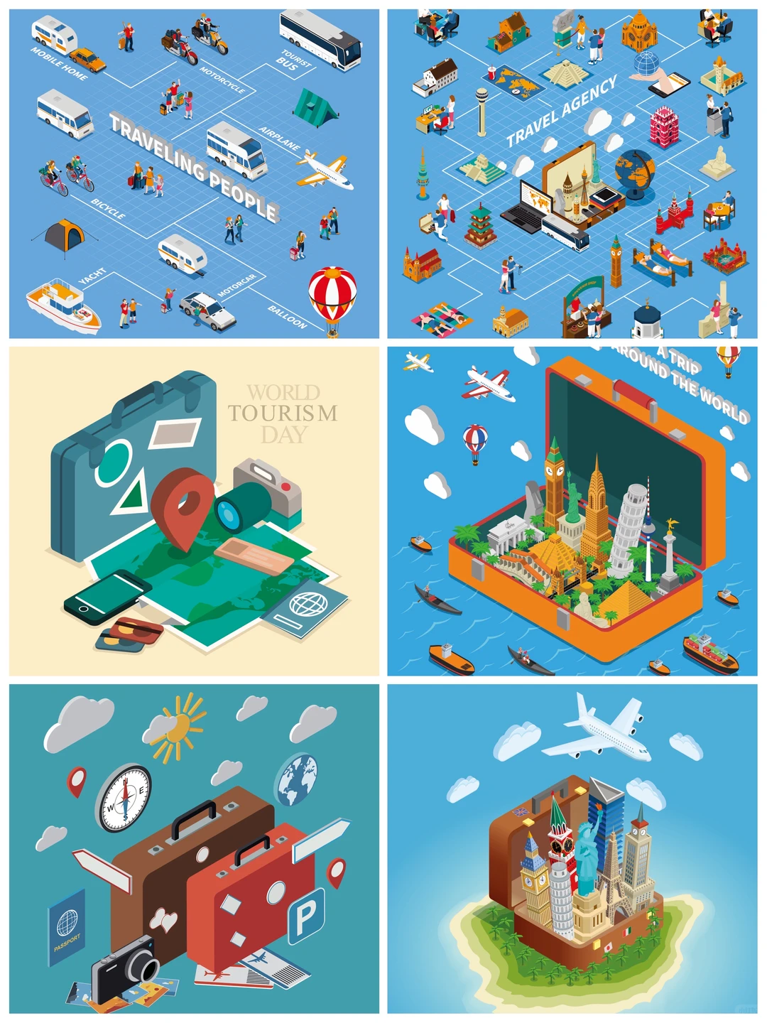 ai矢量素材｜2.5D等距旅游世界景点『2789』