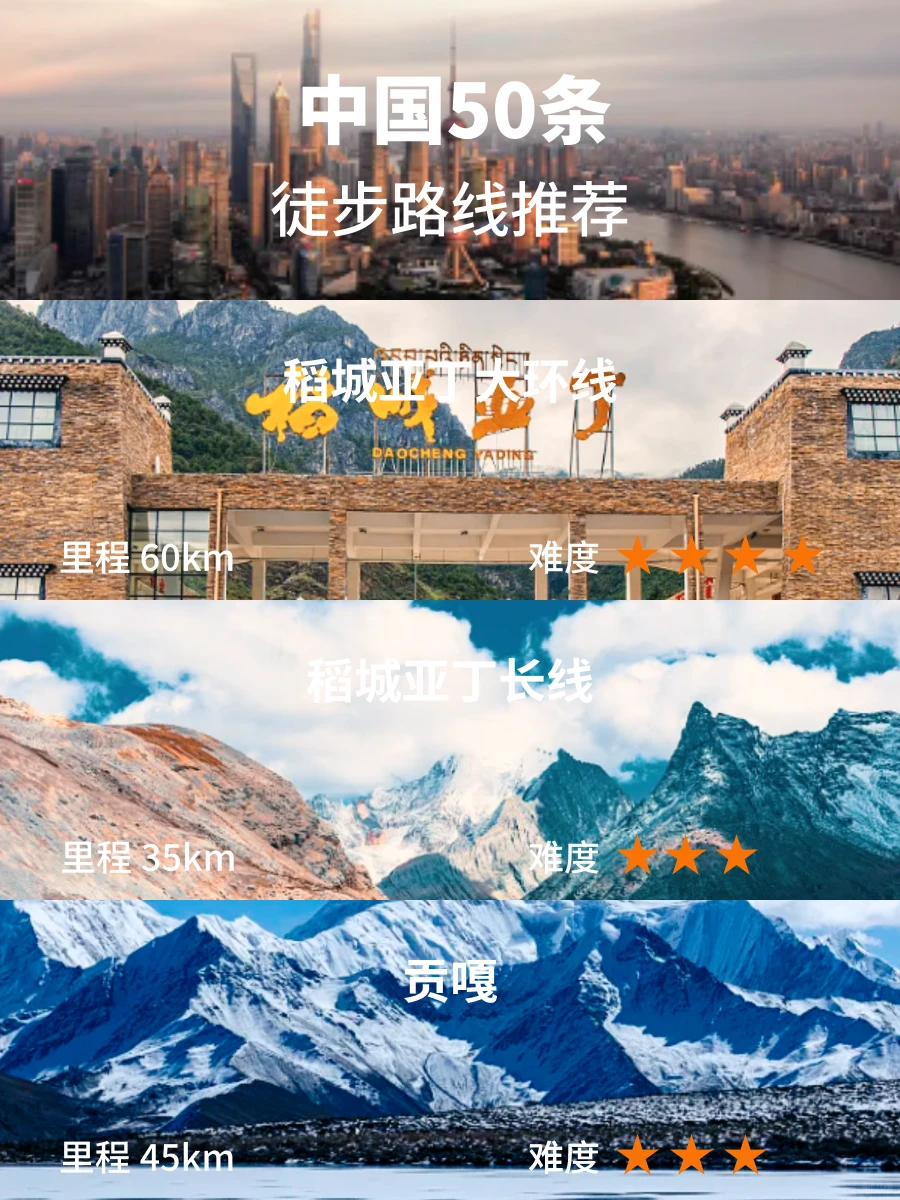 中国50条经典徒步线路推荐