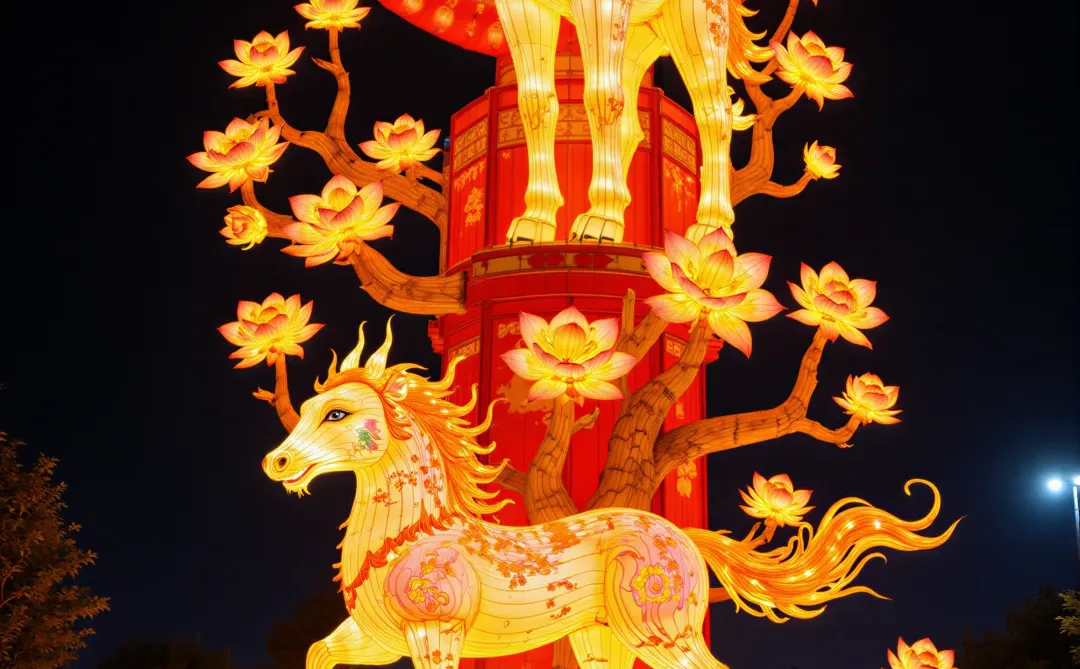 夜赏马灯添喜色，莲开福至万事兴