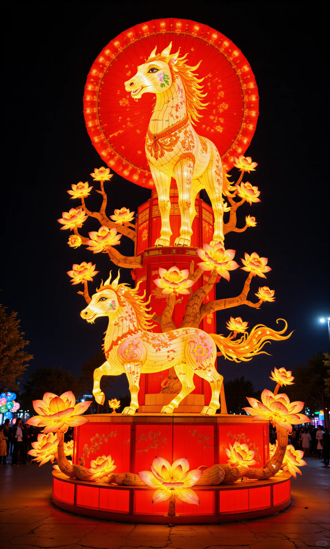 夜赏马灯添喜色，莲开福至万事兴