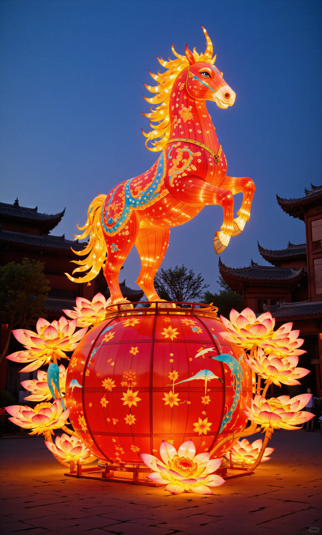 夜赏马灯添喜色，莲开福至万事兴