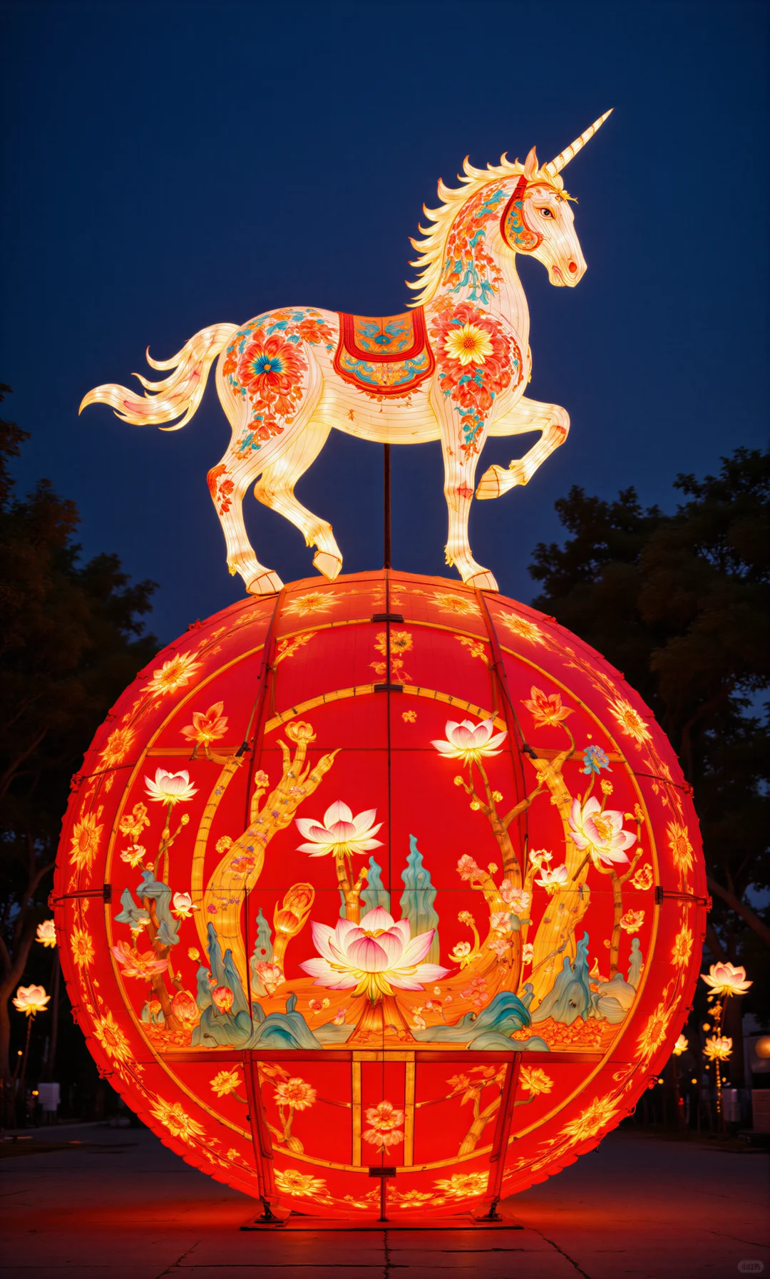 夜赏马灯添喜色，莲开福至万事兴