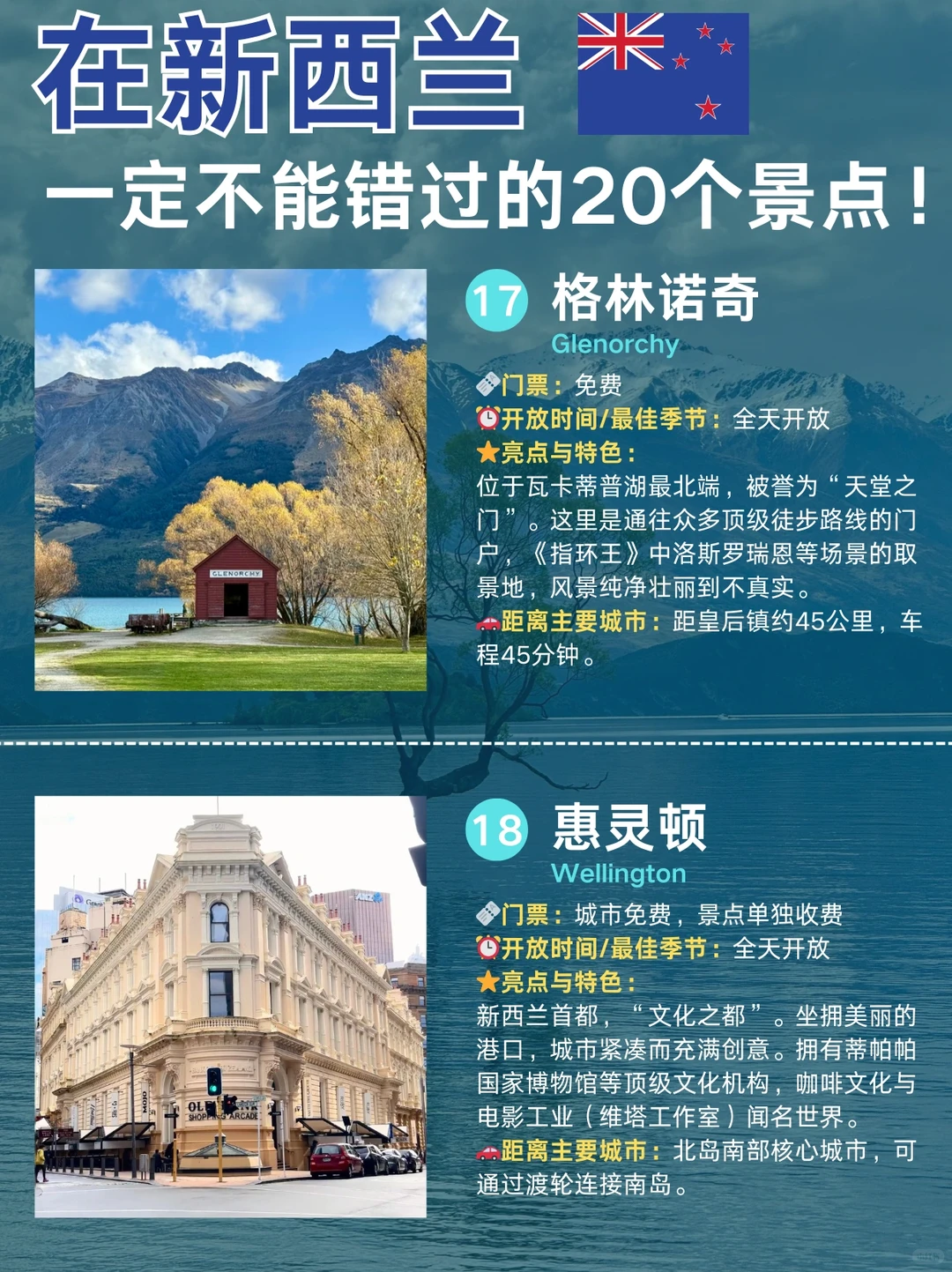 新西兰天花板攻略❗南北岛20个必玩景点✅