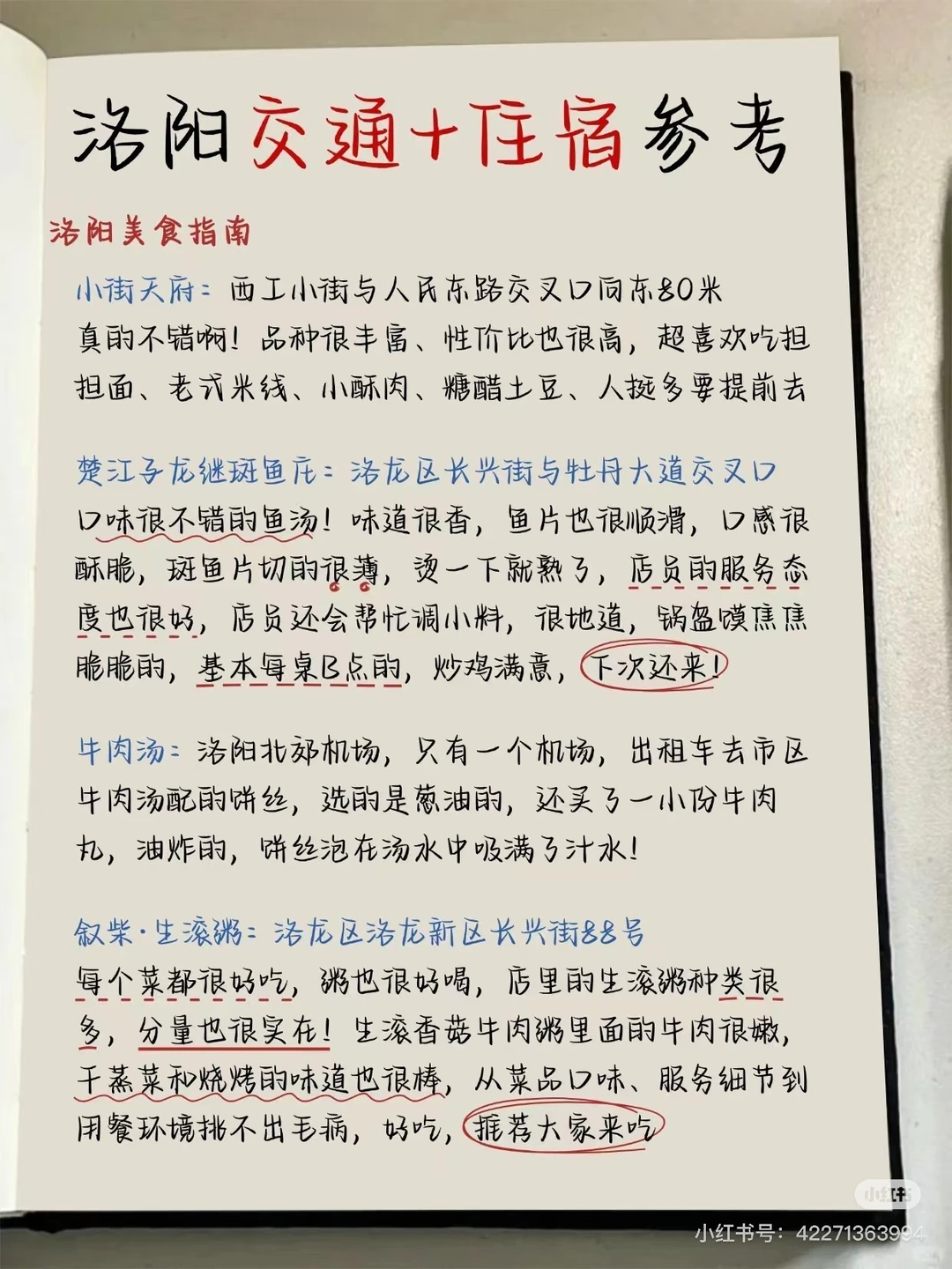 手写洛阳游玩攻略，
