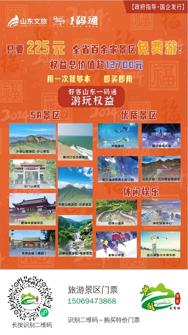 山东旅游一码通年卡,225,一年内有效,