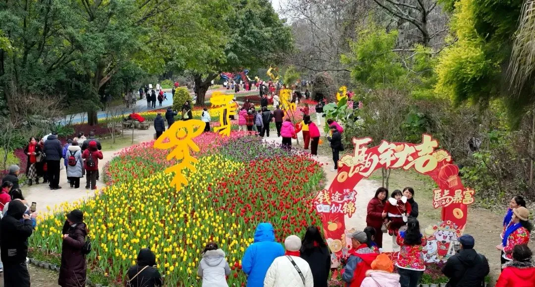 新春走基层丨桂林市区公园景区游人如织年味浓