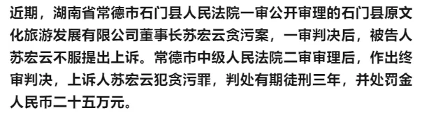 湖南一县原文化旅游发展公司董事长被判刑