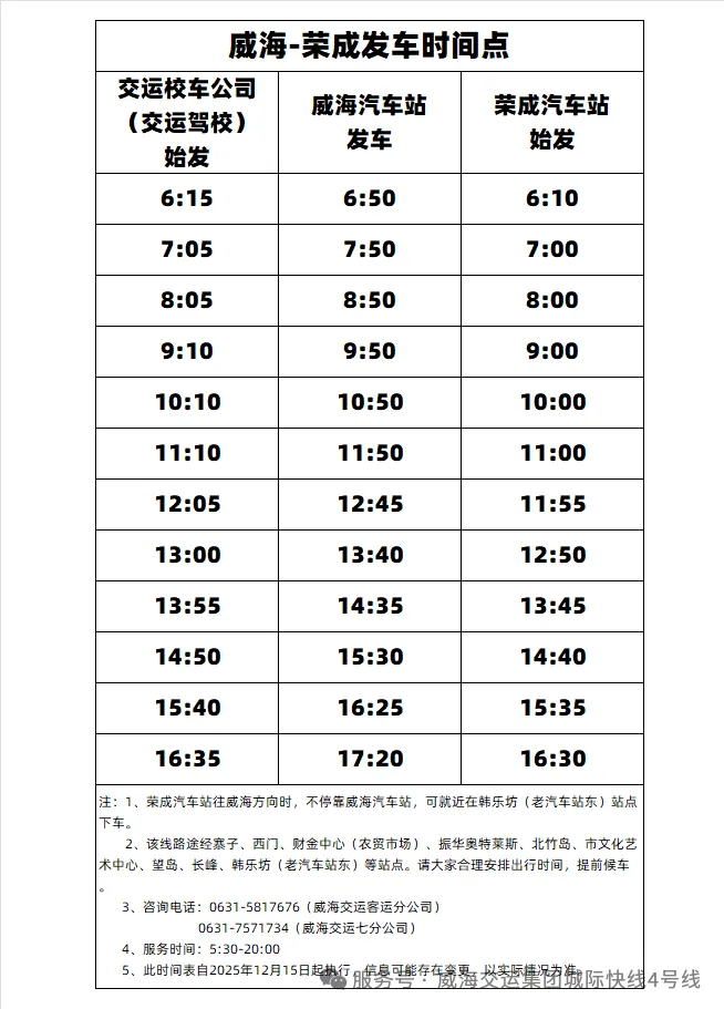 荣成、石岛、乳山、成山头、鸡鸣岛、旅游观光直通车发车时间合集