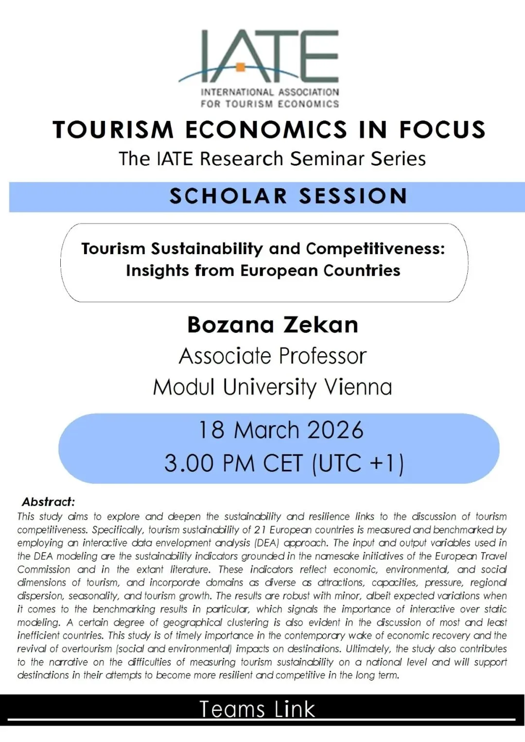 讲座信息 | 2026.03.18 旅游可持续性与竞争力:来自欧洲国家的启示