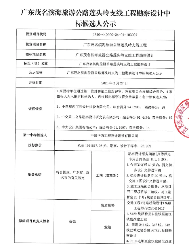 粤西这段滨海旅游公路工程中标