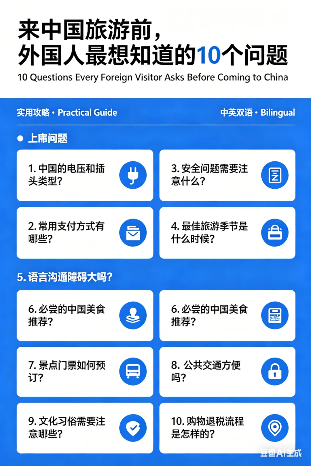 来中国旅游前,外国人最想知道的10个问题实用攻略 · Practical Guide · 中英双语 · Bilingual