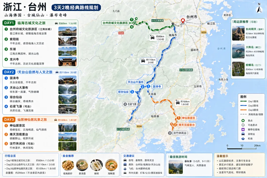 浙江台州3天2晚攻略|古城+仙山+瀑布,这才是江浙最被低估的地