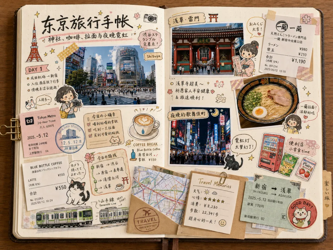 我做了一个懒人旅行 Ribbi Skill:只用负责玩,出发前一张攻略图,回来后一本手帐