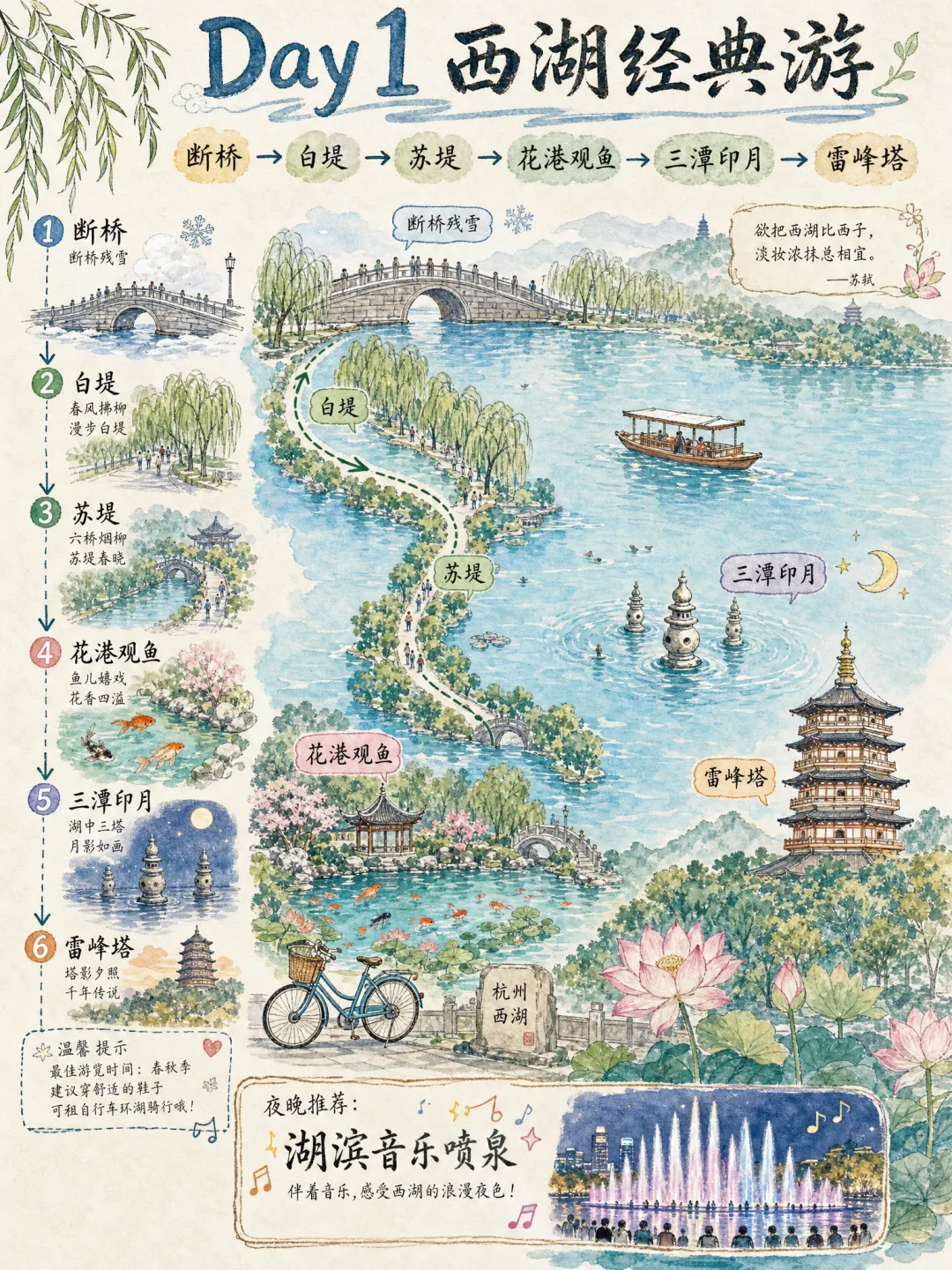 杭州旅游攻略手绘地图