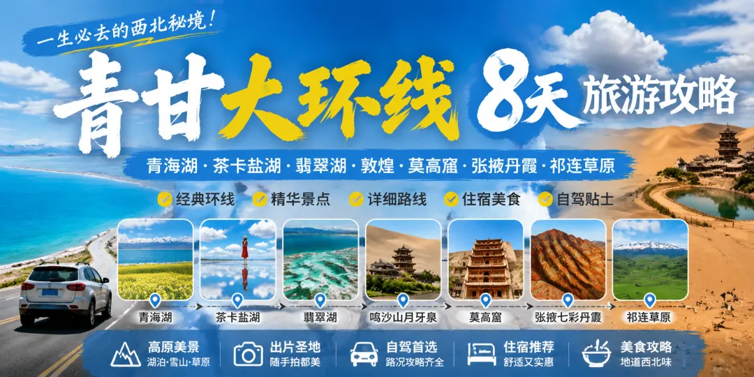 青甘大环线8天旅游攻略(2026最新版):一生一定要走一次的西北秘境路线,穿越湖泊、戈壁、雪山与星空