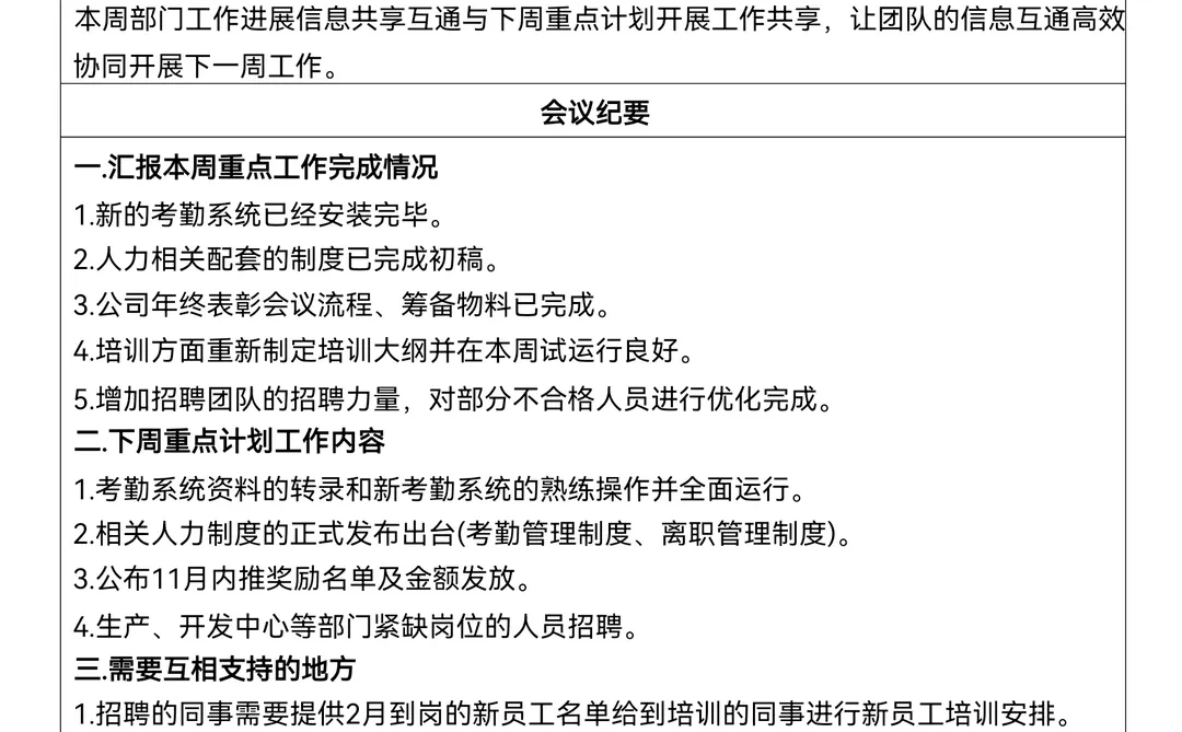 工作日报、周报、月报、周例会模板汇总