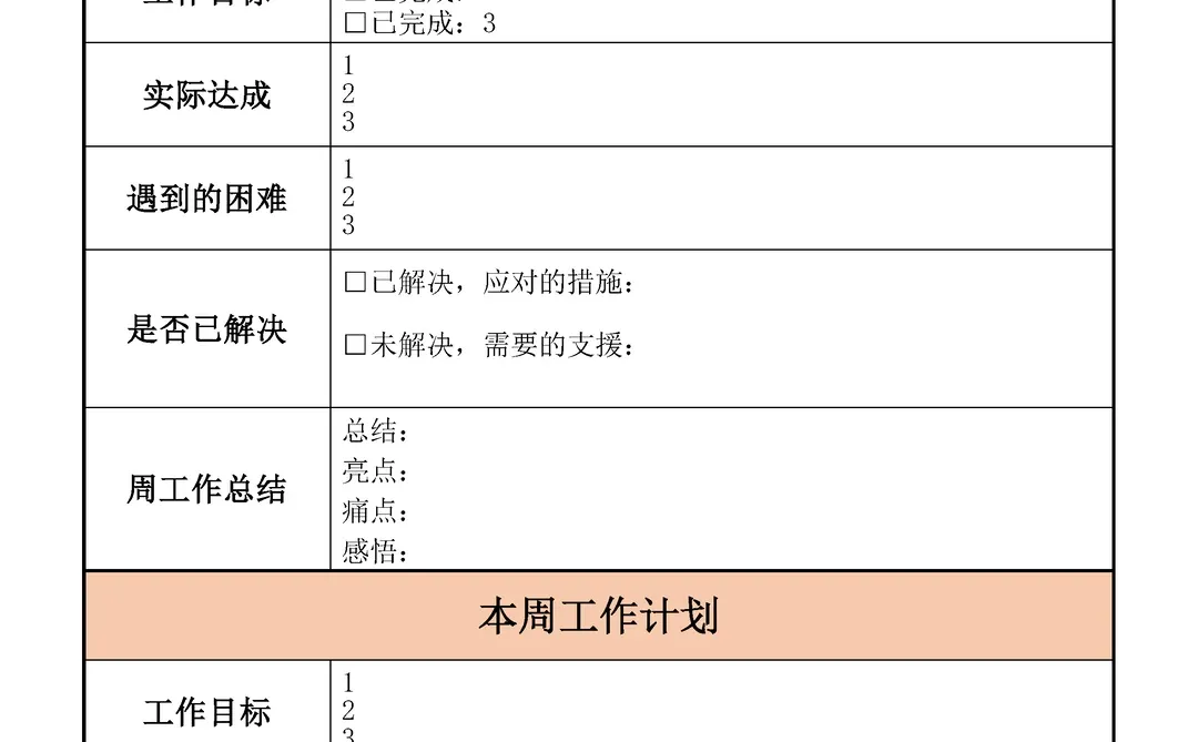 每周工作总结汇报计划