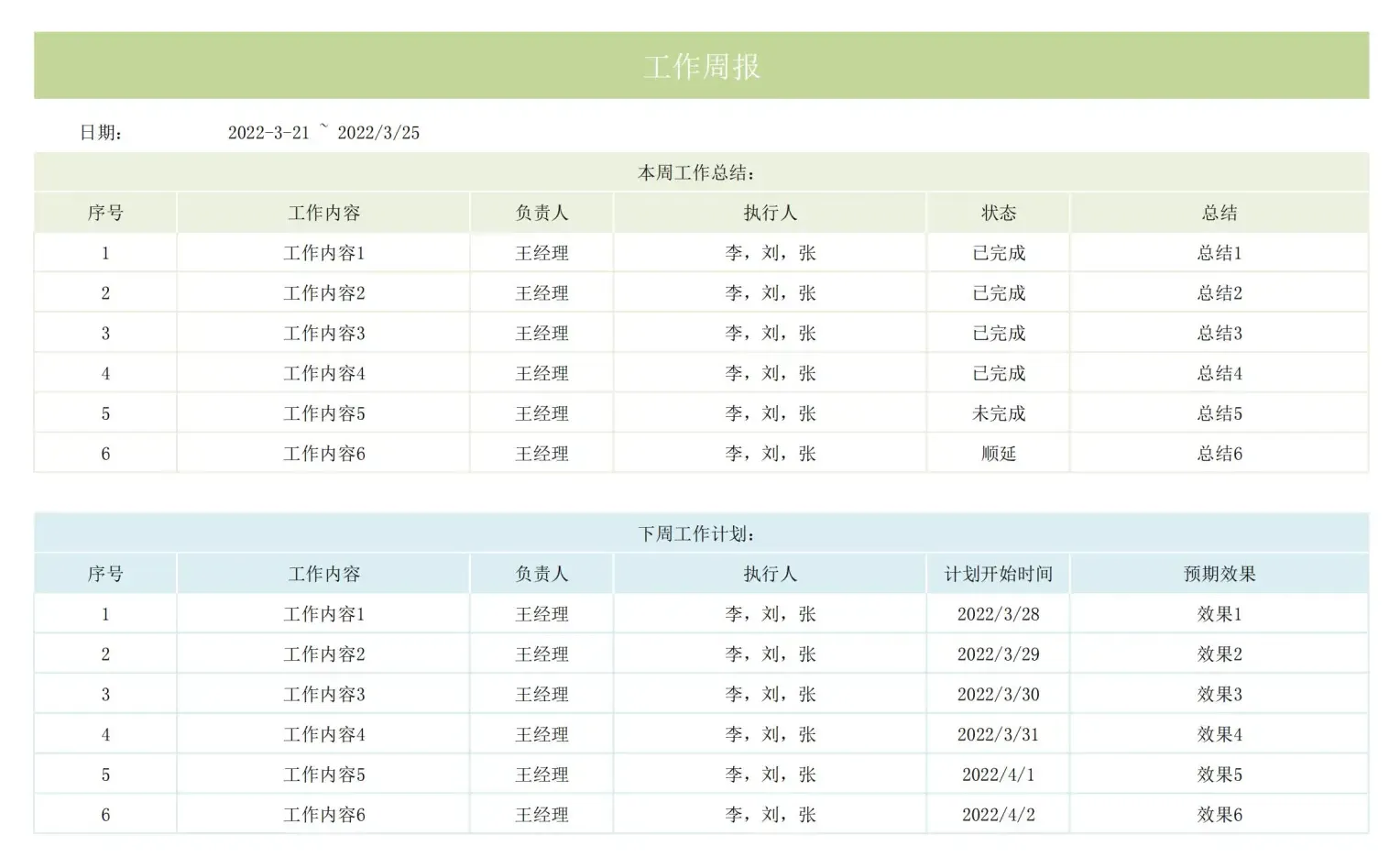《工作周报表》