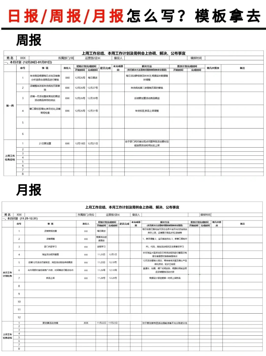 日报/周报/月报不会写？模板拿去用！