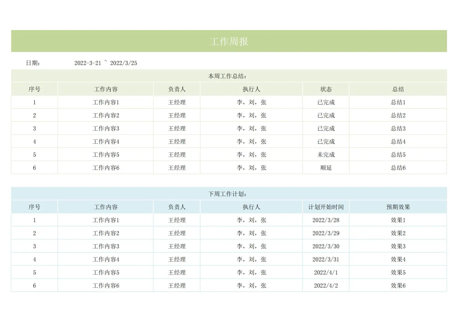 《工作周报表》