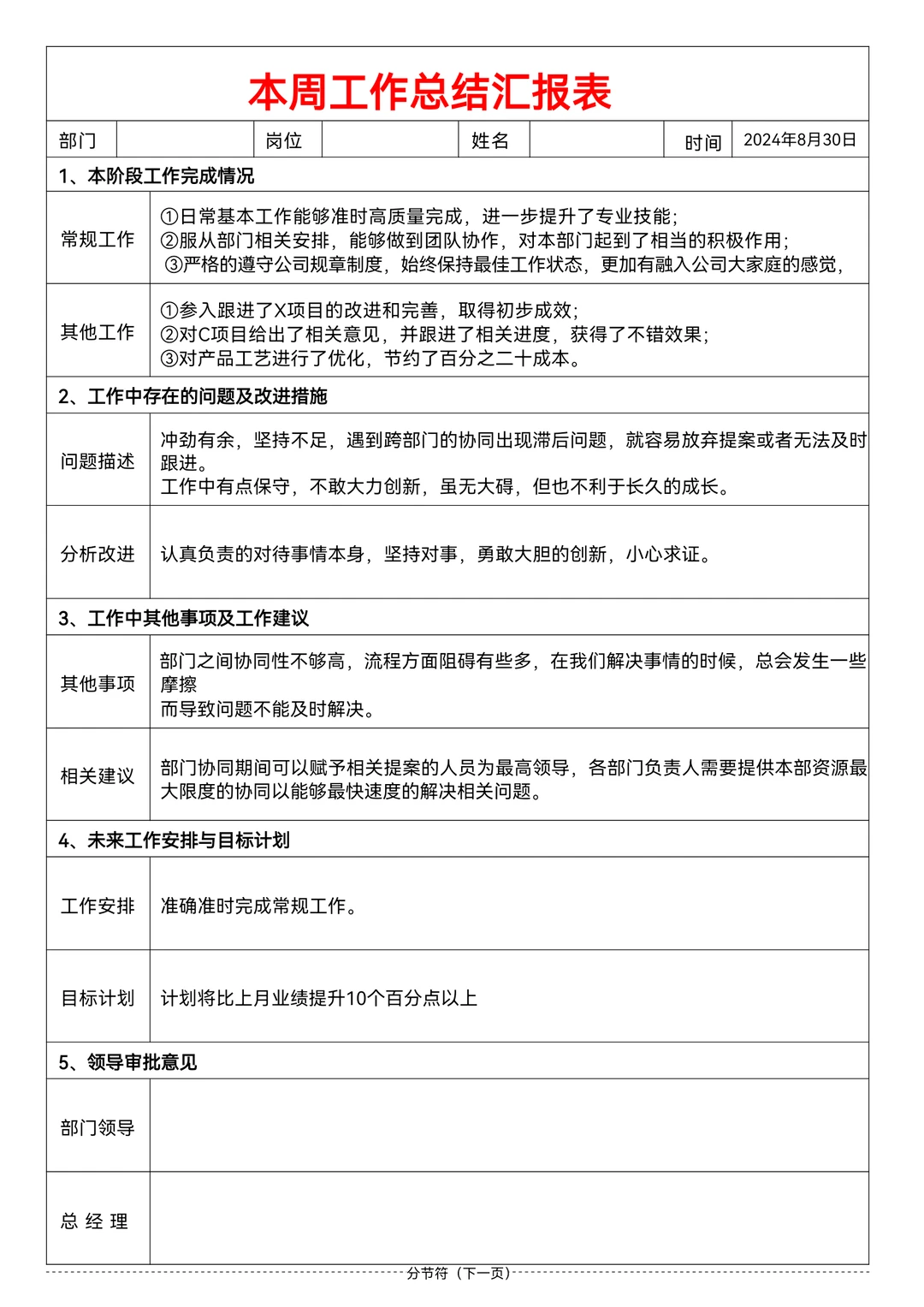 工作日报、周报、月报、周例会模板汇总