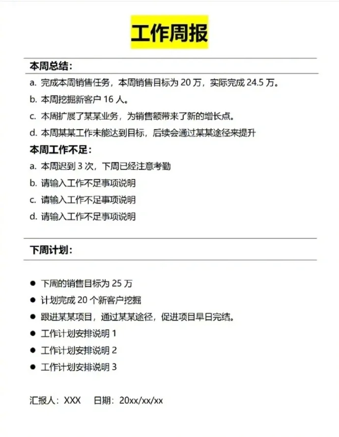 工作周报万能模板