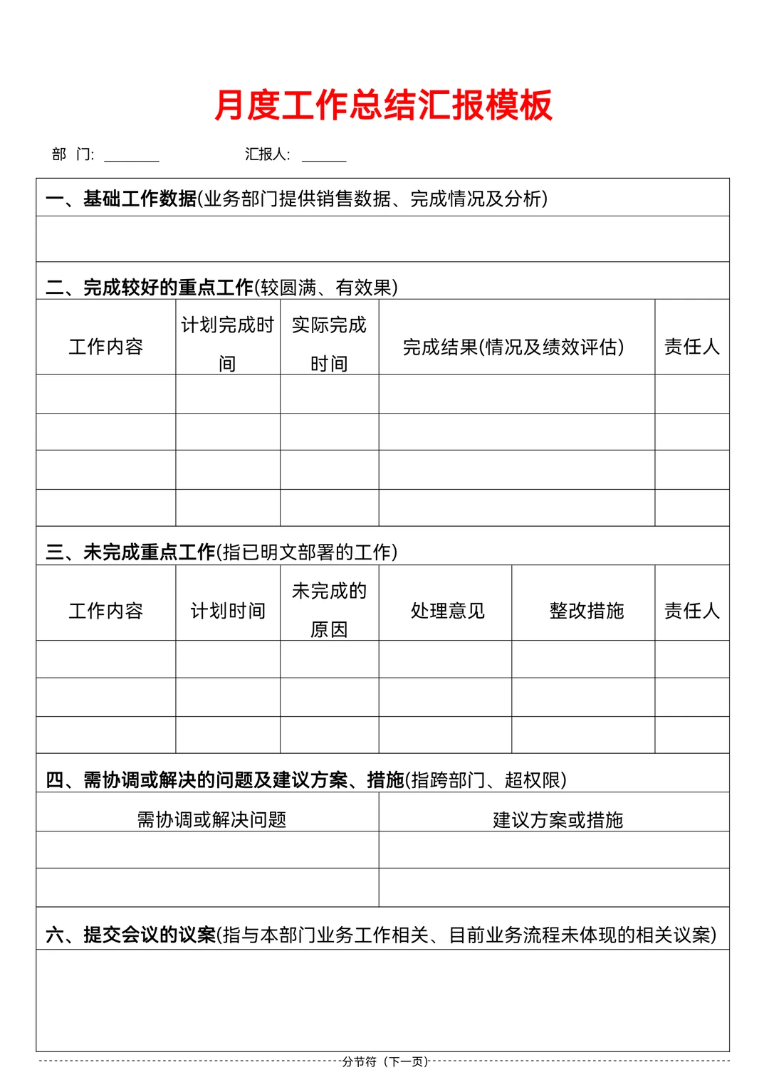 工作日报、周报、月报、周例会模板汇总