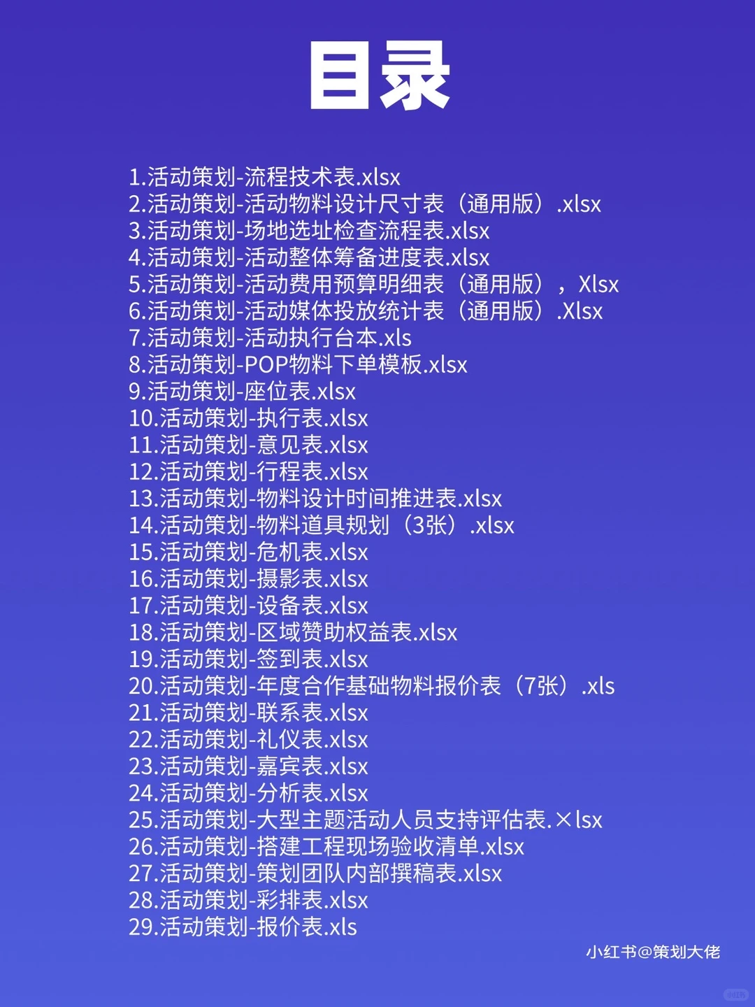 37张活动策划执行通用表格模板