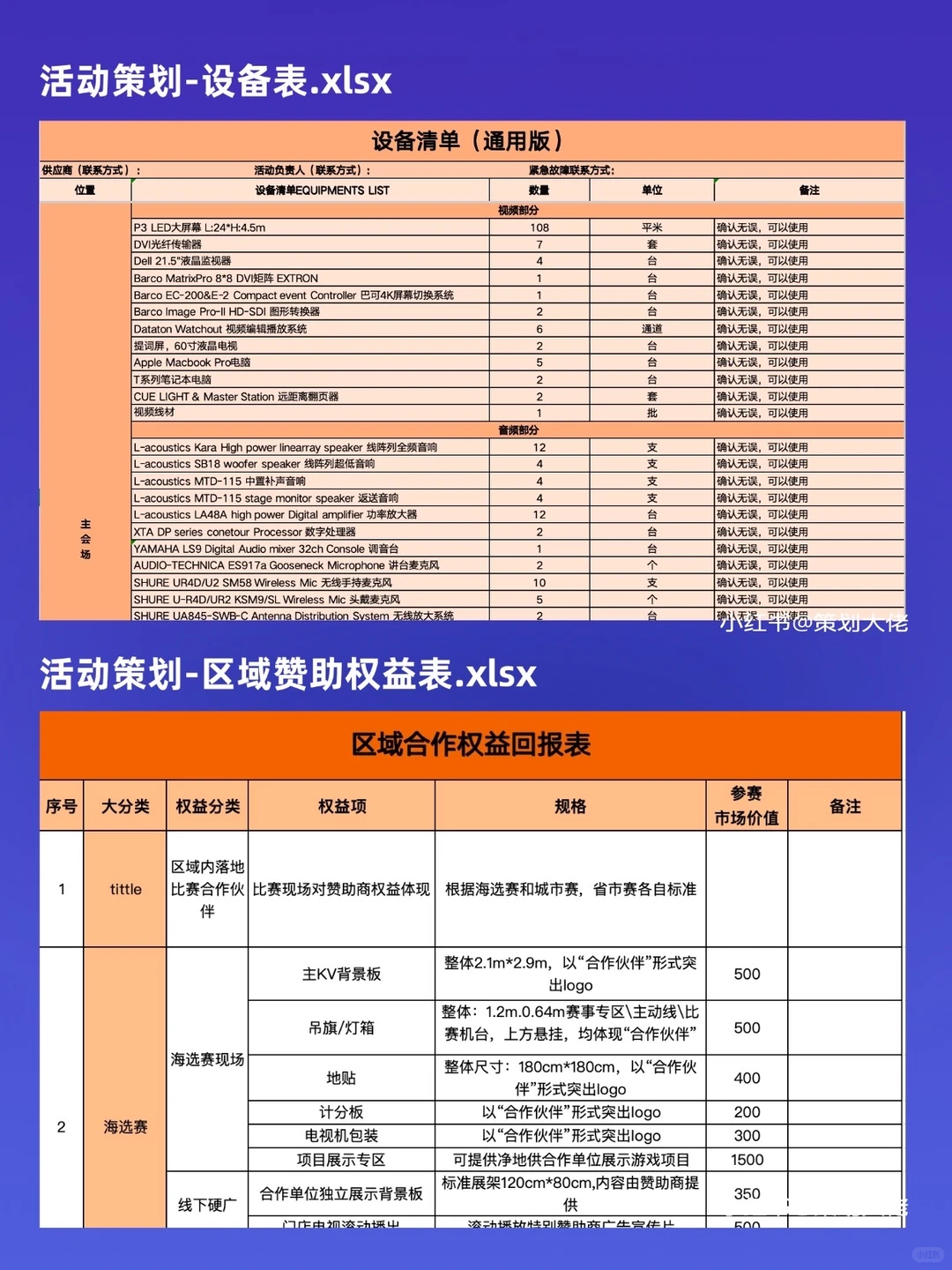37张活动策划执行通用表格模板