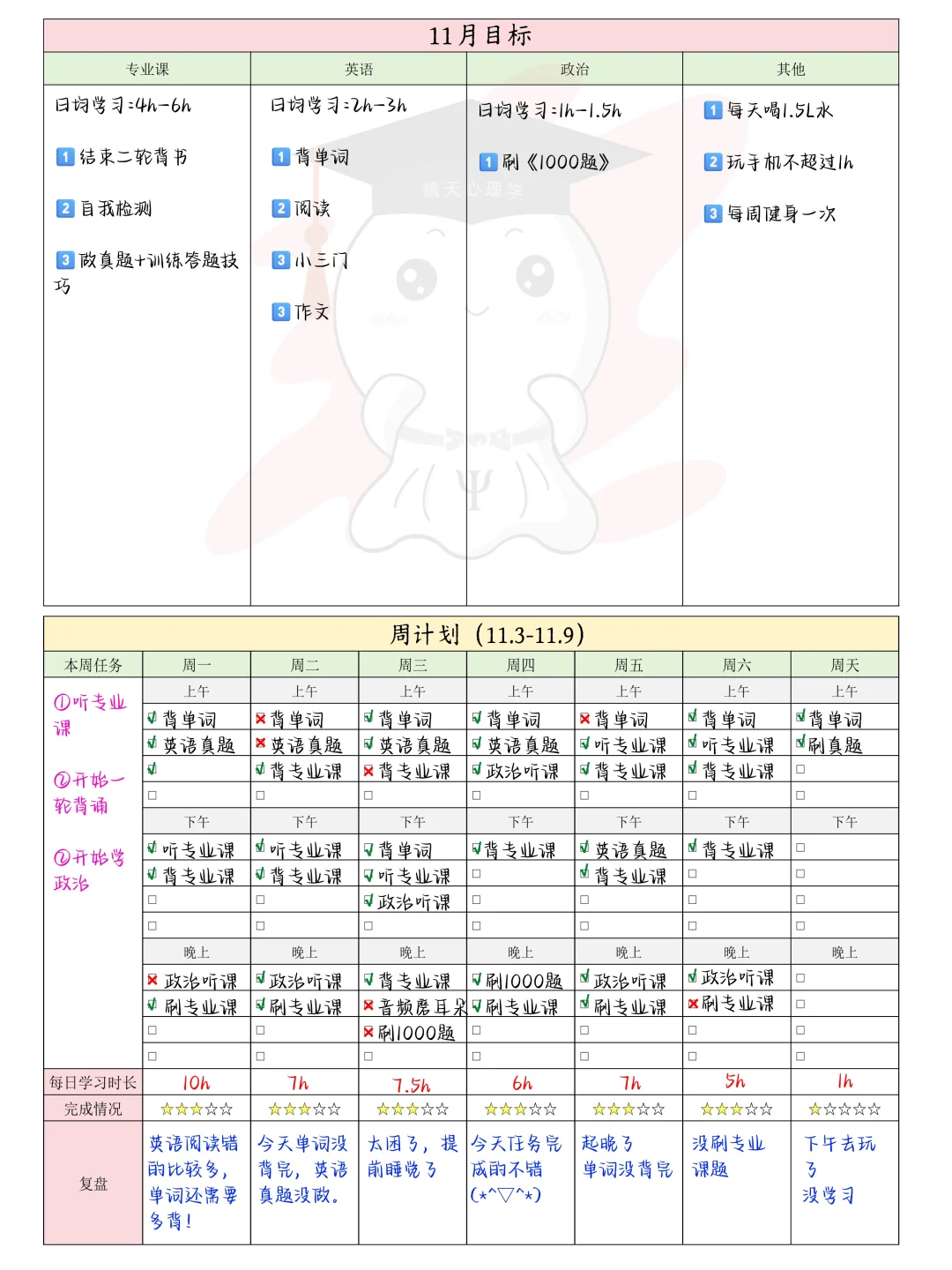 11月开始用这份计划表猛猛学✌️可打印！