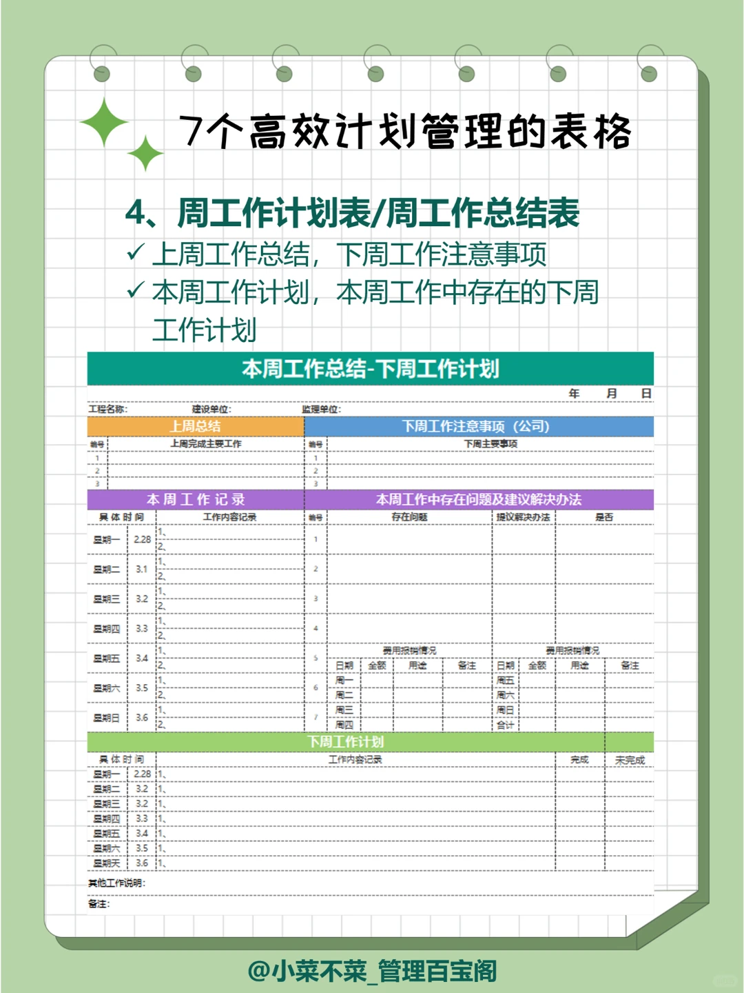 7个高效计划管理的表格