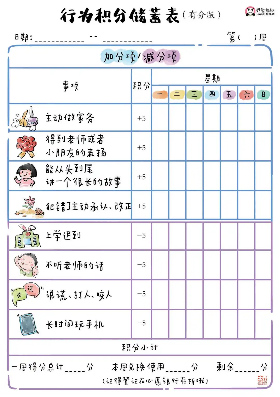 幼儿园好习惯|这个家庭积分激励表太可爱啦