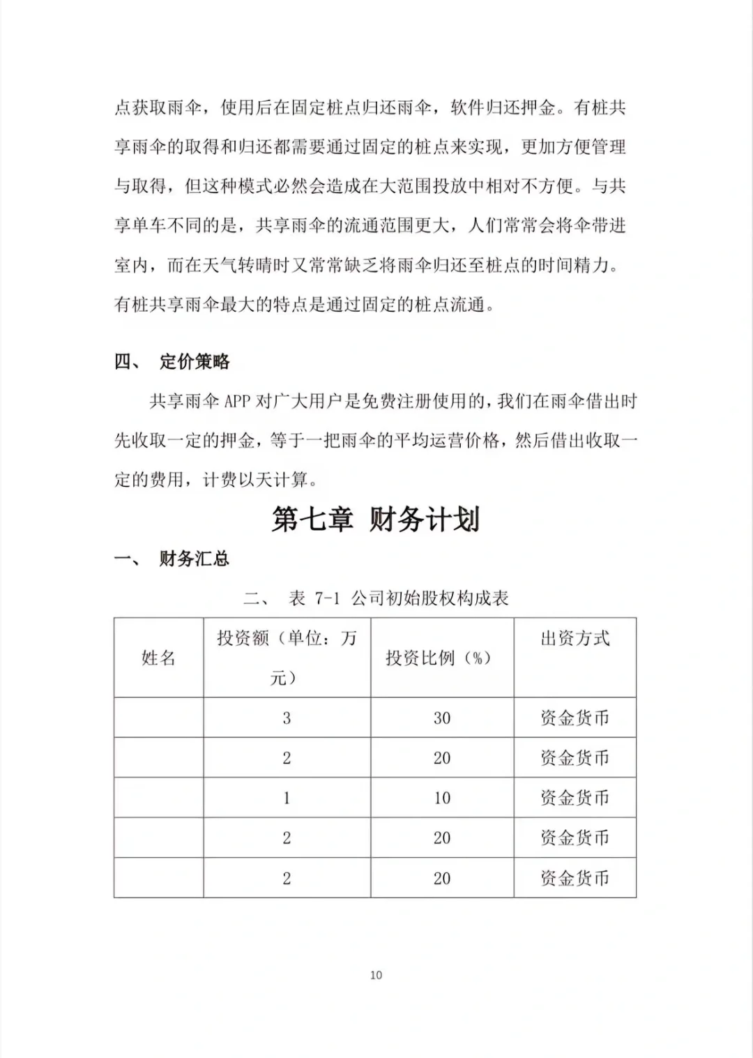 共享兩伞 APP』项目创业计划书