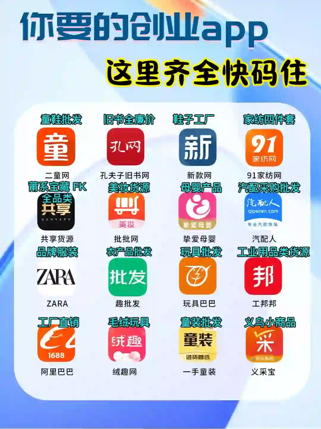 你要的创业app 这里齐全快码住
