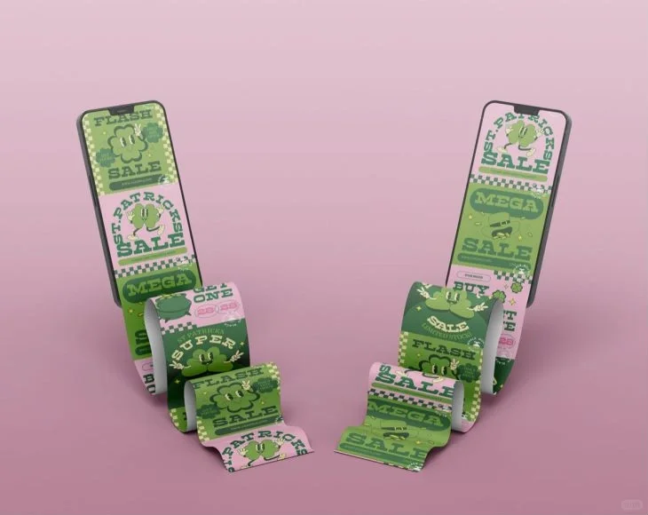 手机屏幕APP界面UI折叠滚动长图展示PS贴图样