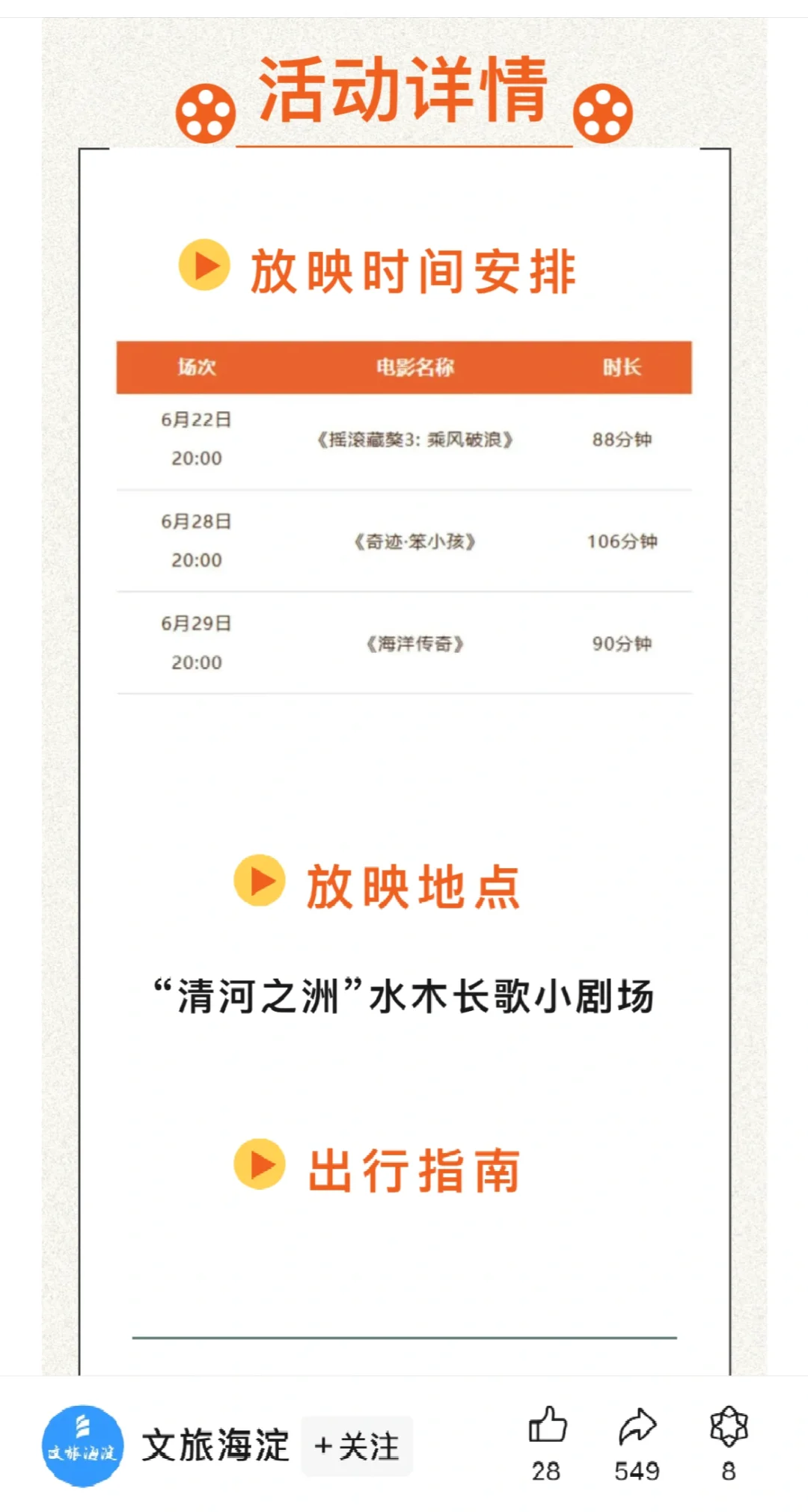 海淀有露天电影啦！就在清河之洲