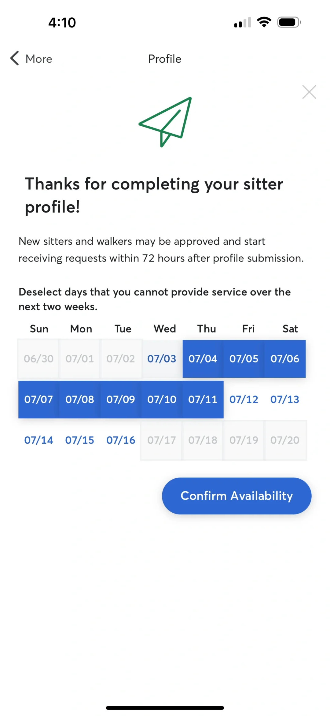 注册了帮人遛狗看猫的软件 rover，等通过