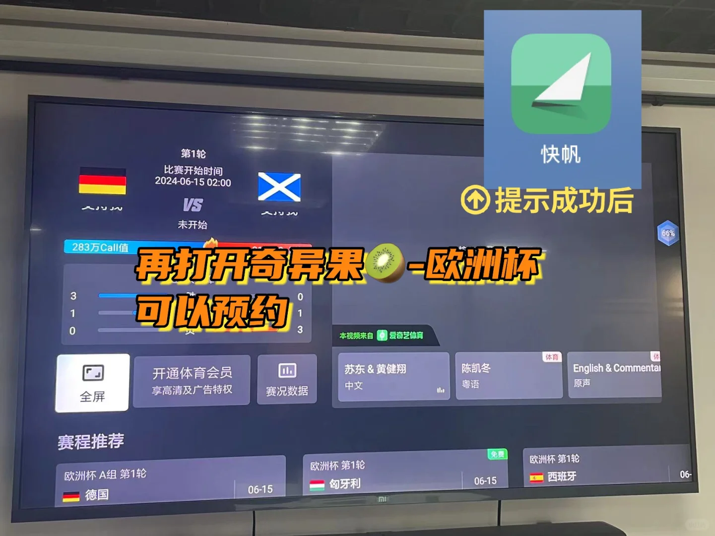海外看欧洲杯TV直播，大屏更爽
