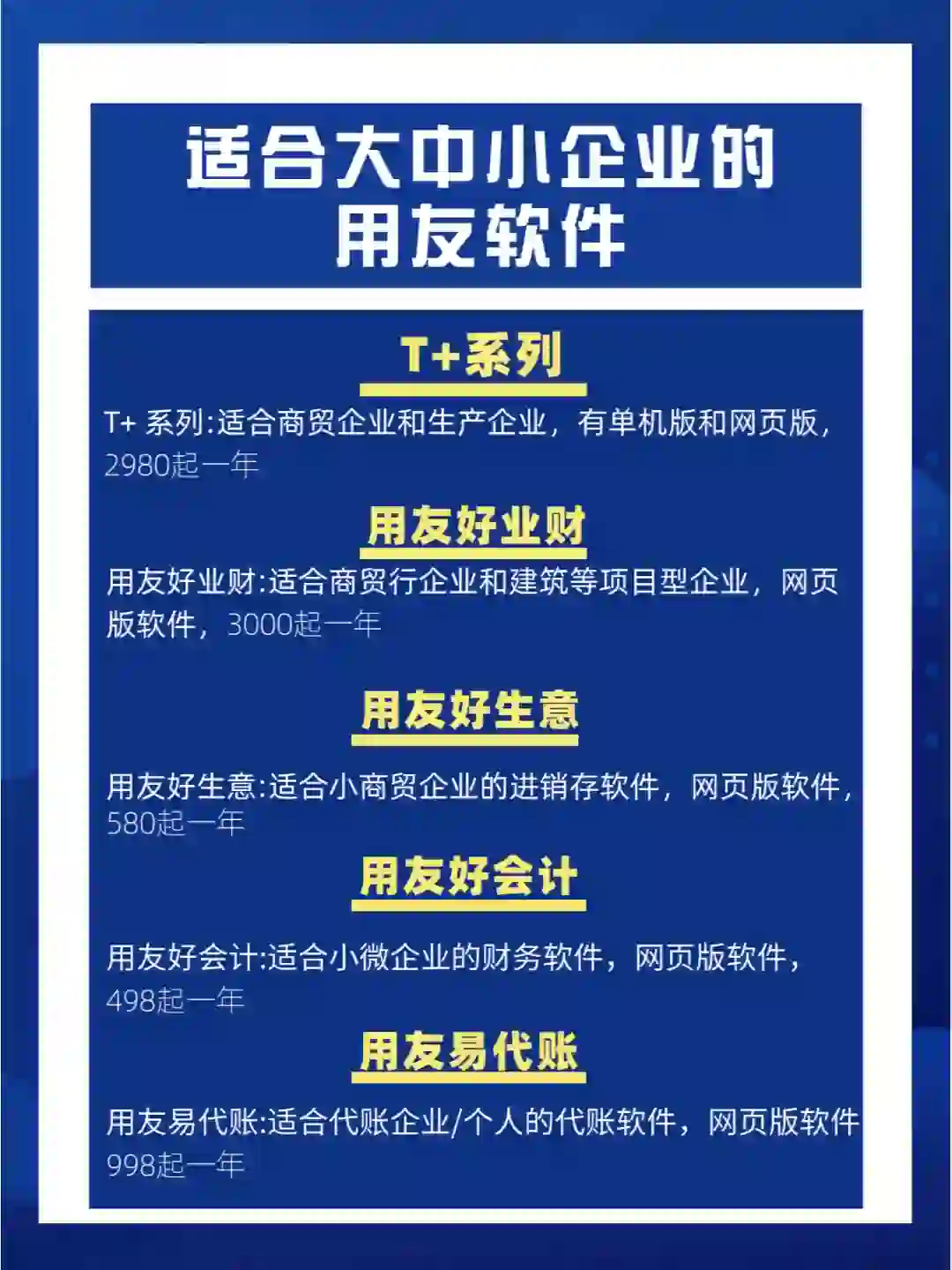 用友软件，哪些适合小公司用