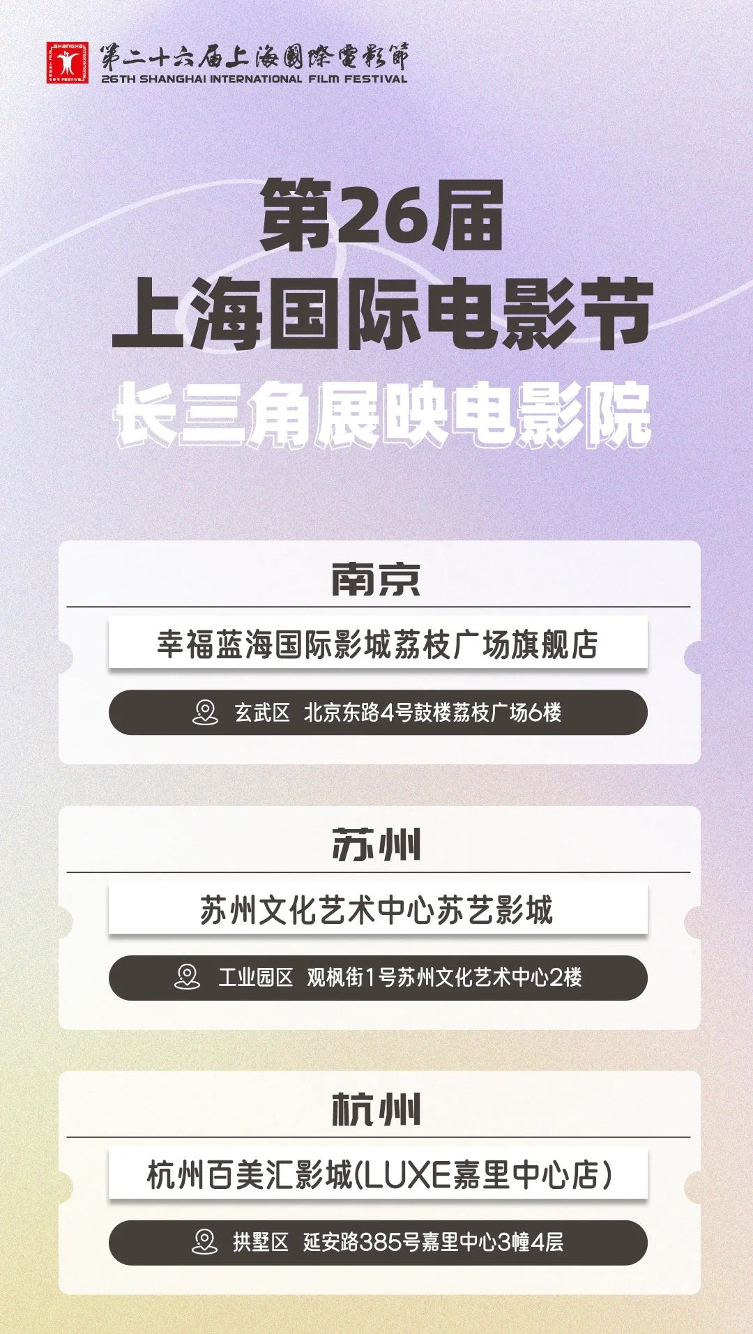 SIFF | 第26届上海国际电影节展映电影院