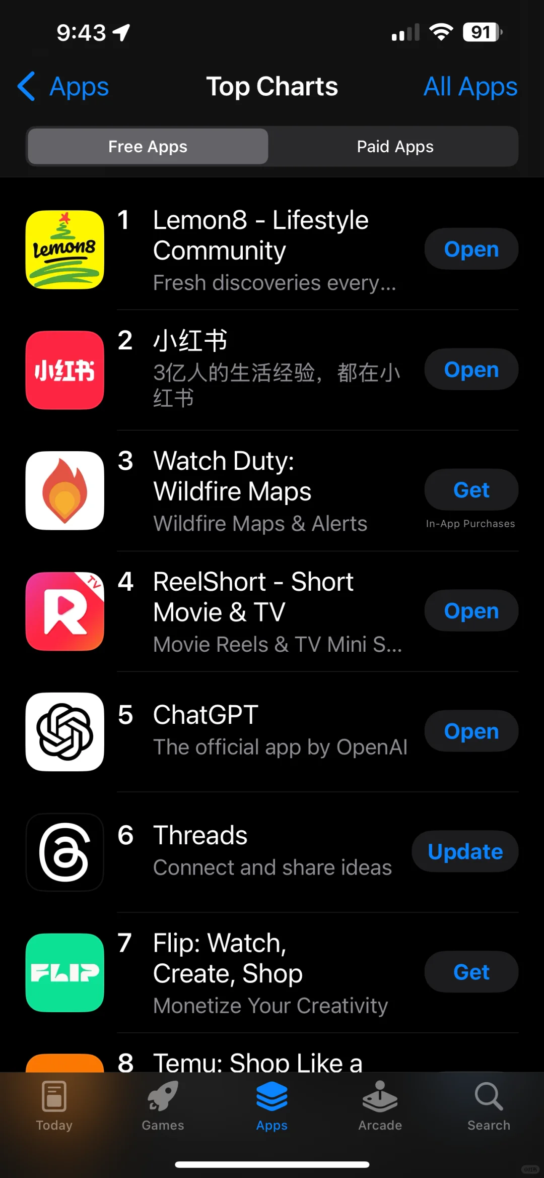 Lemon8 和小红书苹果商店前两名