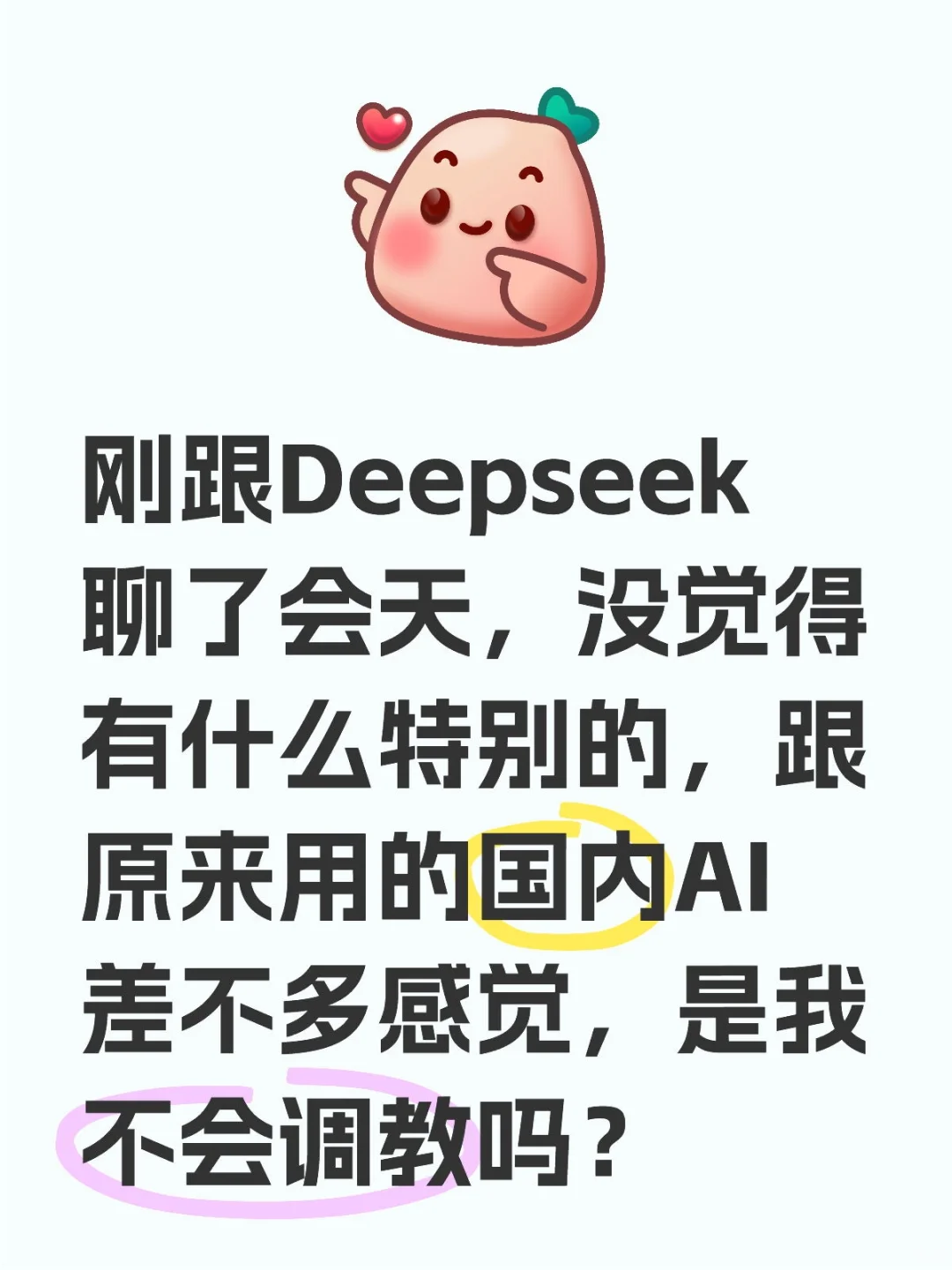 刚跟Deepseek聊了会天，没觉得有什么特别的，跟原来用的国内AI差不多感觉，