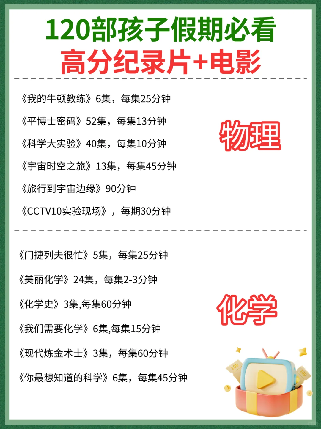 央视推荐，120部孩子必看高分纪录片+电影