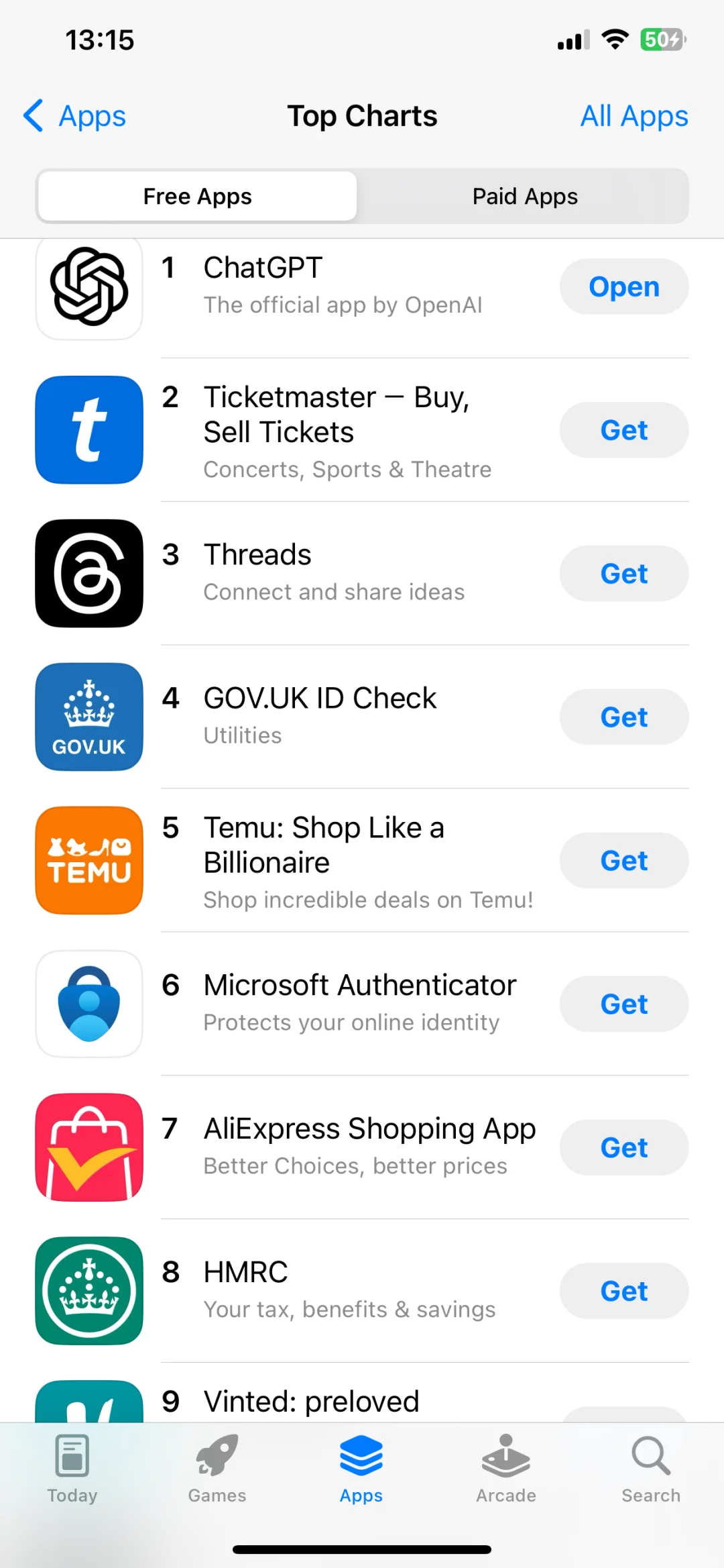 最新UK App Store下载排名，小红书下降了