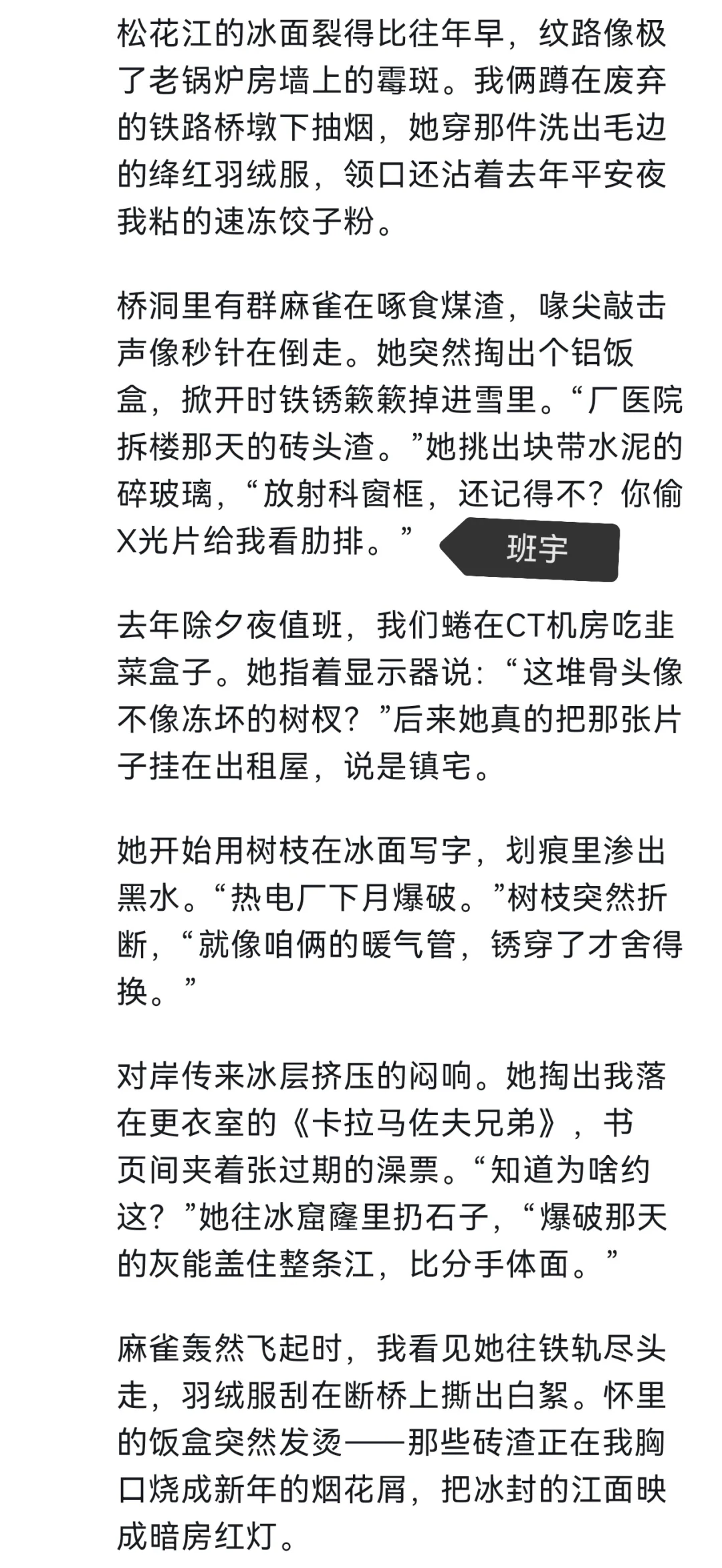 我让deepseek模仿双雪涛、班宇、林棹、陈春成等作家的风格写一对男女分别前最