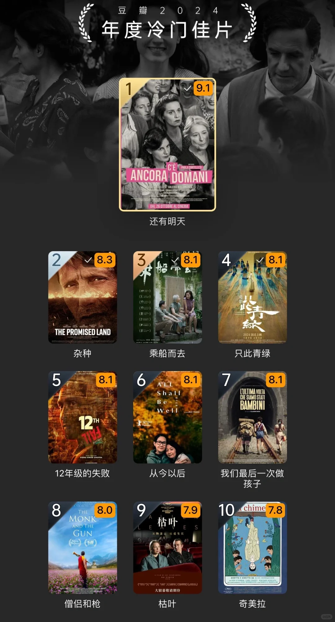 ‼️2024豆瓣电影榜单‼️够看一整年了