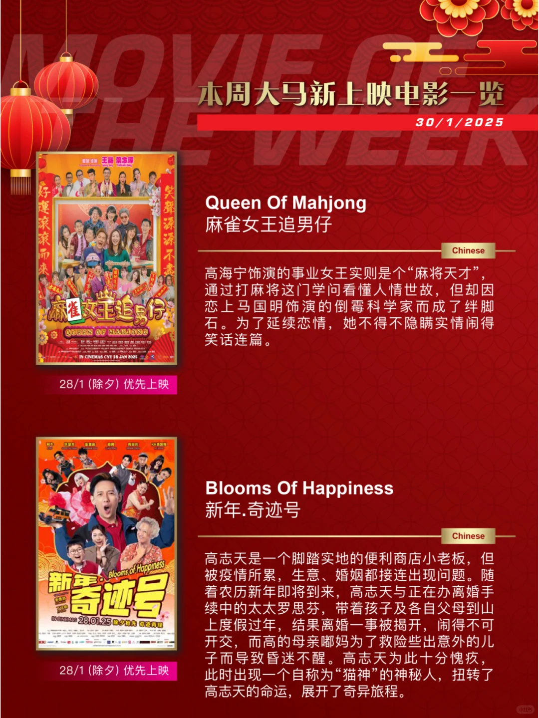 30/1/25 本周大马🇲🇾新上映电影🎬