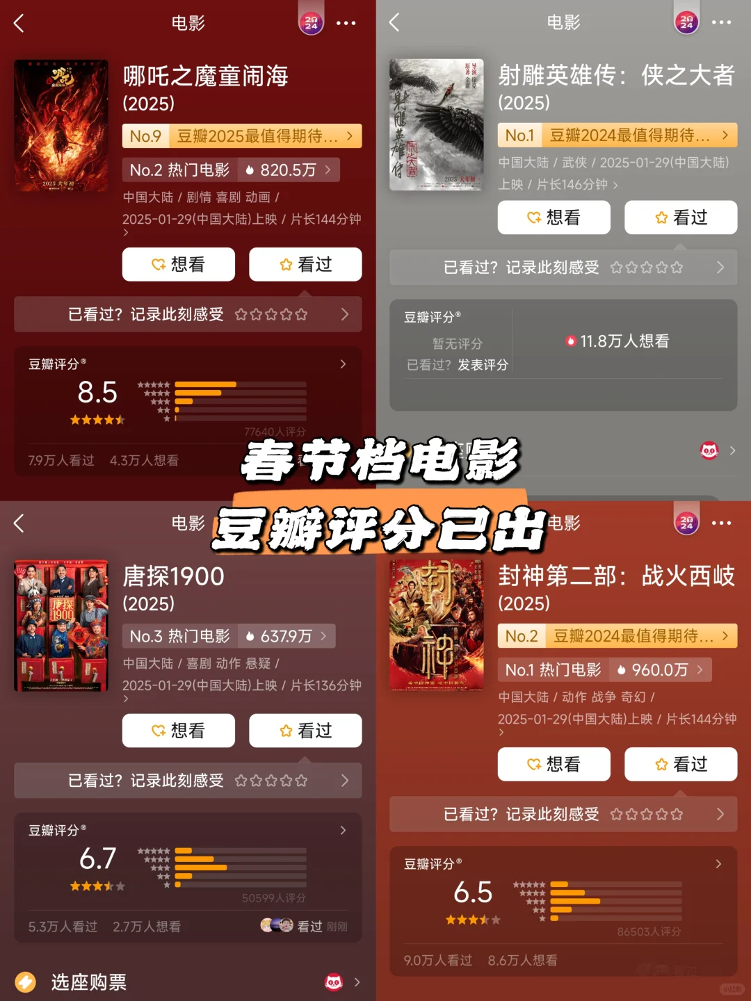 春节档电影❗️豆瓣评分已出，胜负已分